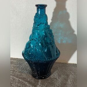 Vintage Italian 1960s Empoli Blue Glass Genie Decanter Fruit Basket Bottle Decor